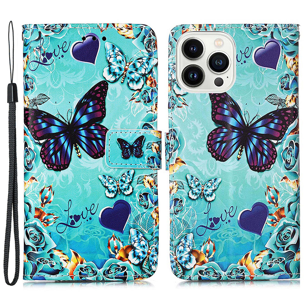YB Pattern Printing Leather Series-4 for iPhone 15 Pro Max Wallet Case Leather Stand Phone Cover - Butterfly and Heart YB Pattern Printing Leather Series-4 for iPhone 15 Pro Max Wallet Case Leather Stand Phone Cover - Butterfly and Heart